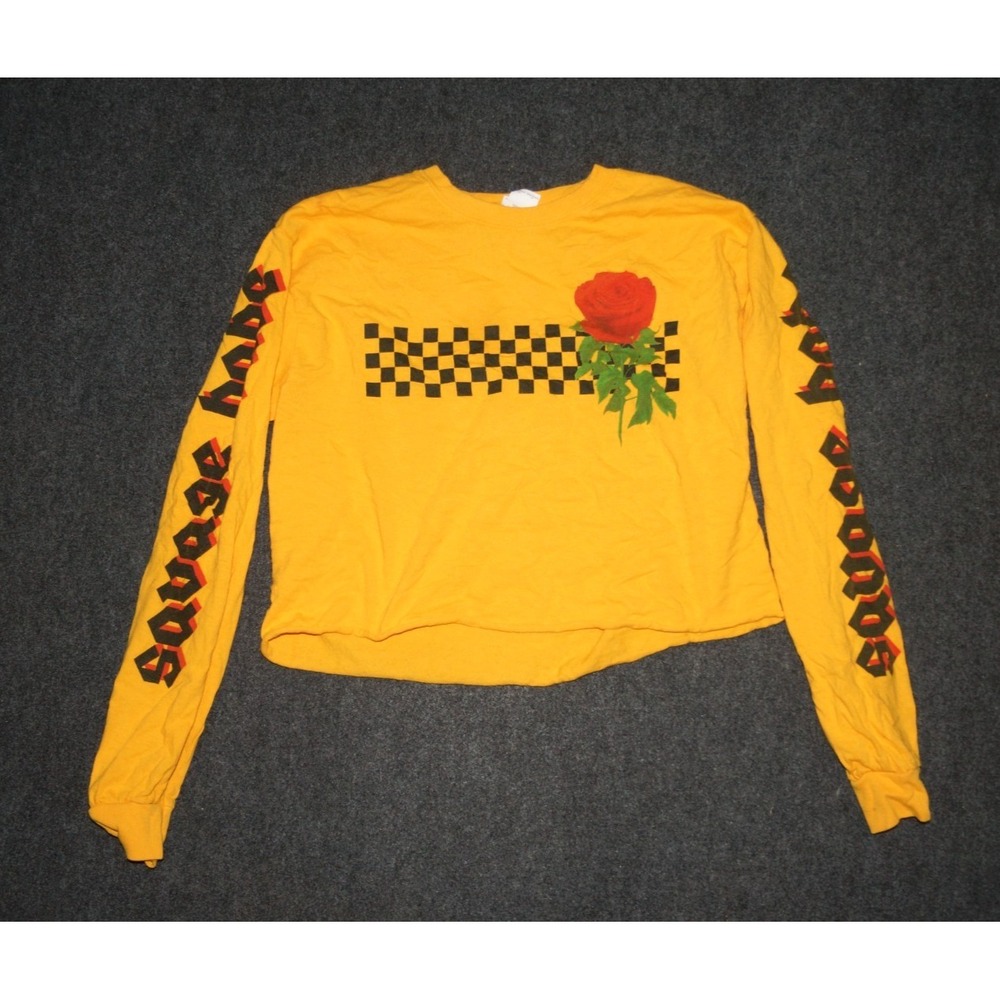Savage‎ Babe Womens Crop Top Long Sleeve Shirt Yellow Size M